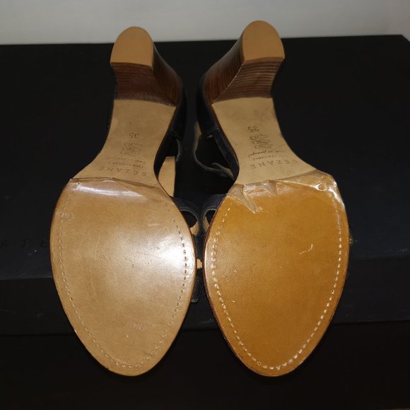 Sezane Black 'High Pompei' Leather Multistrap Sandals Heels - Picture 6 of 7